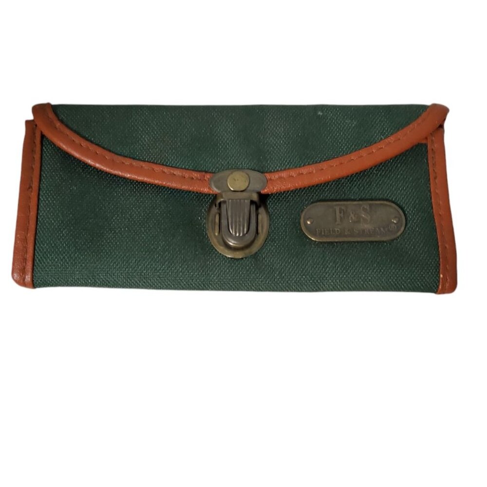 vintage field & stream canvas and leather green, brown belt eye glasses case
